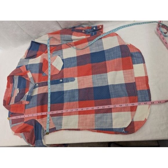 Merona women's Half Button Up Red, White & Blue Plaid Polka Dot Shirt, F10 - Picture 5 of 5